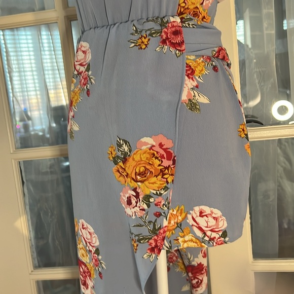 Blue floral off the shoulder long asymmetrical dress - Picture 5 of 6